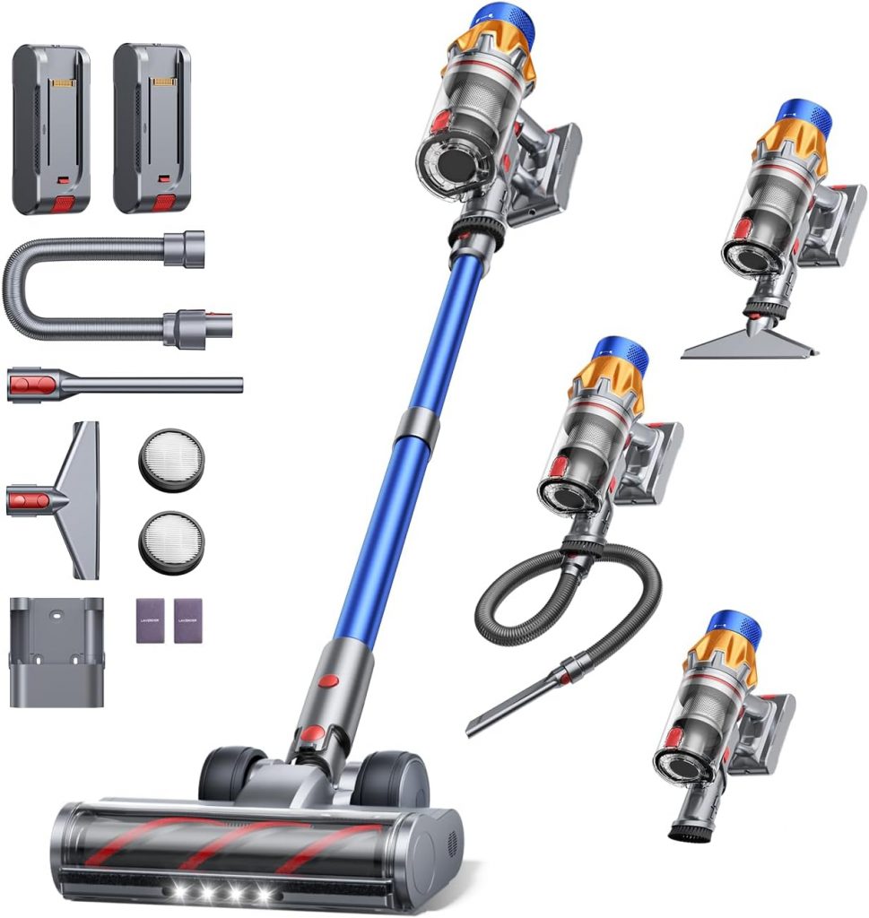 Fieety Akku Staubsauger mit 2 akkus, 130Min/50Kpa/600W Staubsauger Kabellos mit…