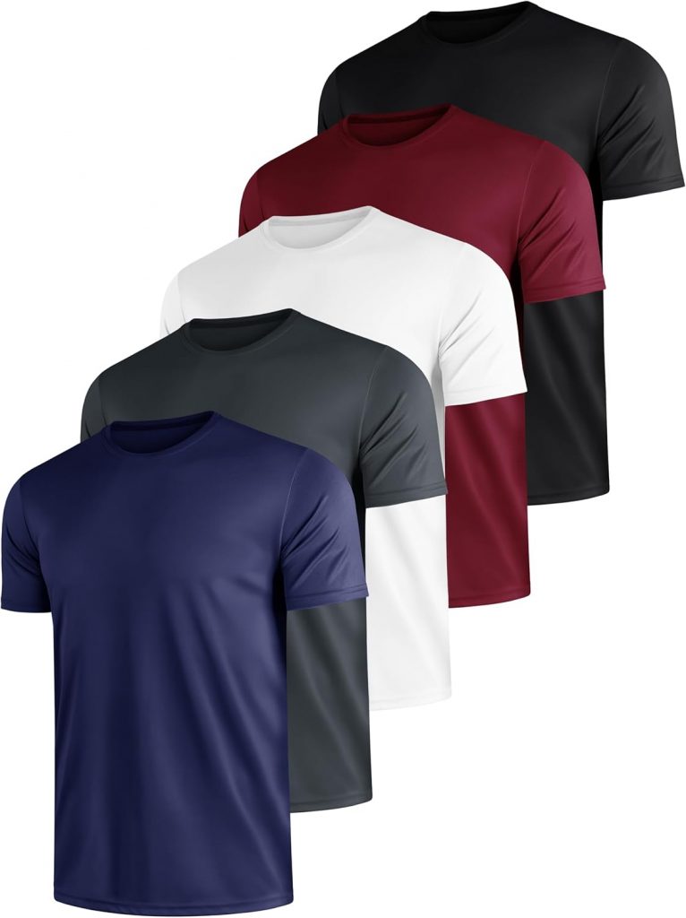 E-LIINJOYE 5 er Pack Sport Herren Tshirts Schnelltrocknend Atmungsaktive Männer Sommer Funktionsshirt Trainingsshirt Fitness Laufshirt Rundhals Kurzarm T Shirt Herren Set，M 5P
