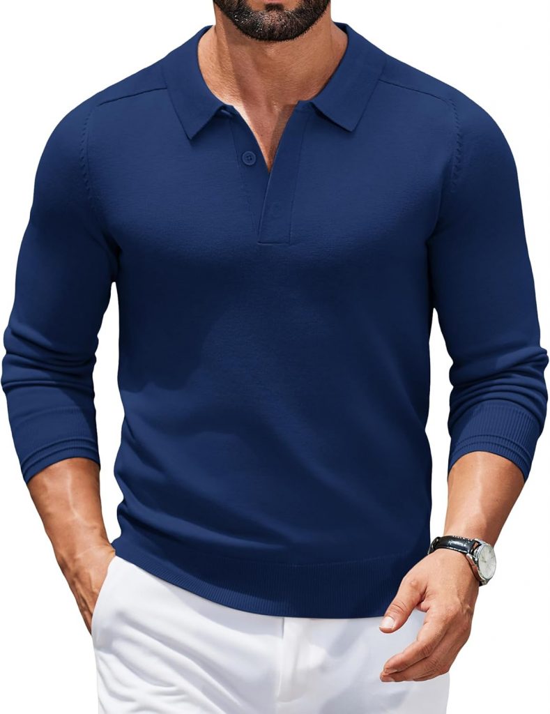 COOFANDY Strickpullover Herren Polo Pullover Langarm Polo Shirt Pulli mit…