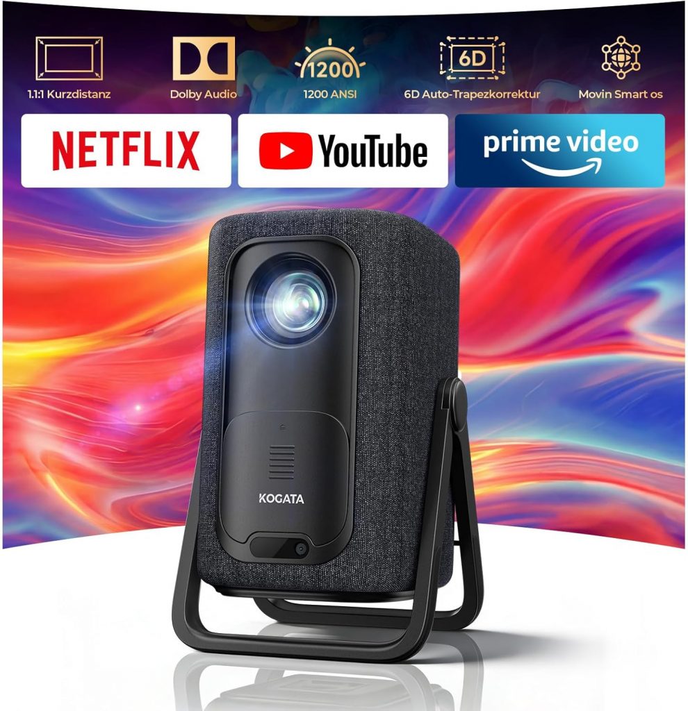 4K Smart Beamer KOGATA Kurzdistanz 1.1:1, tragbar Kompatibel mit Netflix-App…