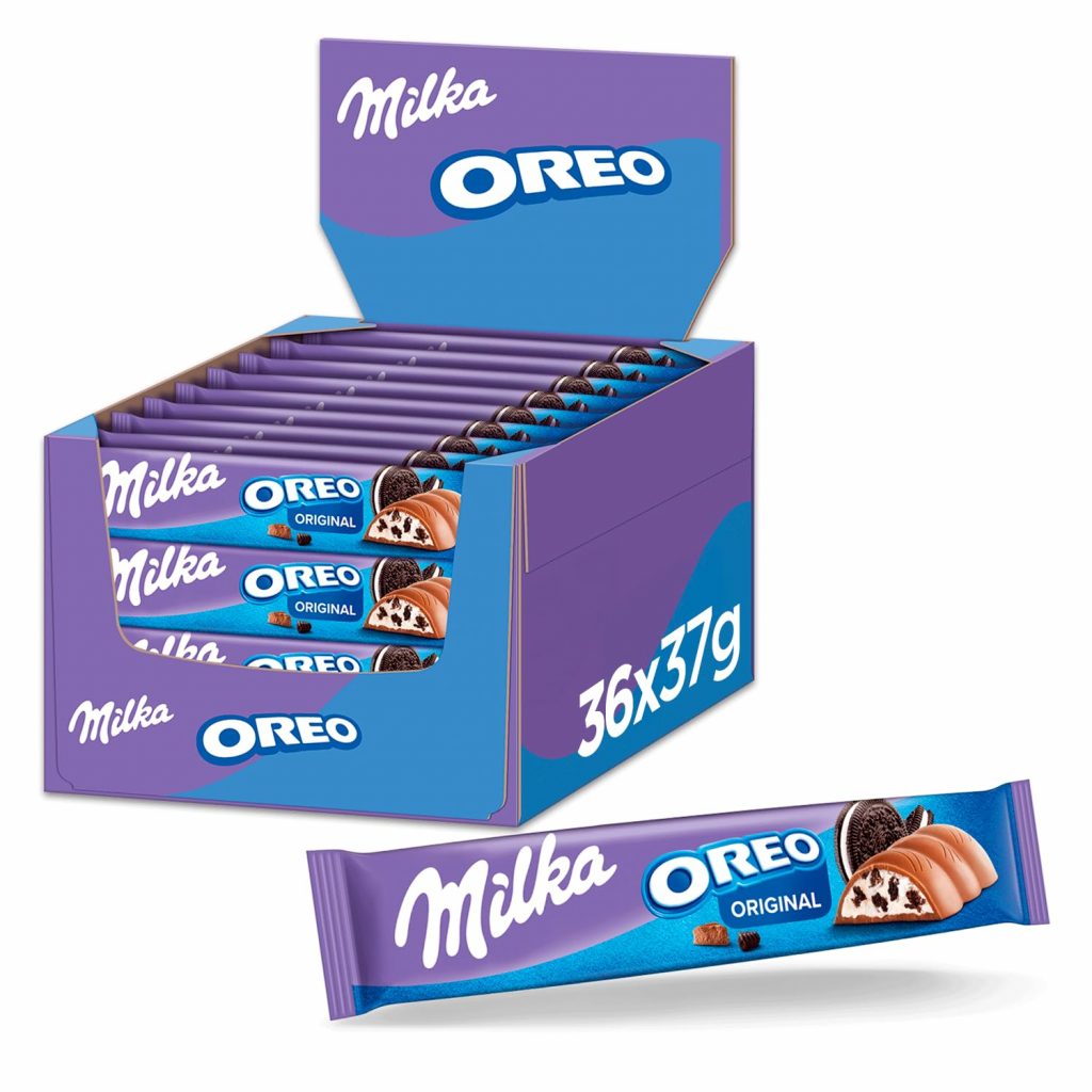 Milka Schokoriegel – 36 x 37 g – Alpenmilch-Schokolade mit Kakaokeks-Stücken und…
