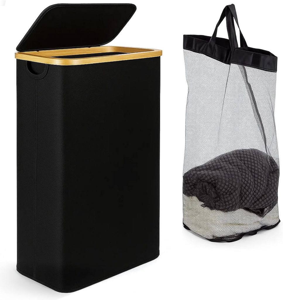 Toemics Extra Große Wäschekorb mit Deckel, 160L, 3 Fächer für Schmutzige Kleidung, Inklusive Abnehmbarer Wäschesäcke – Ideal für Schlafzimmer und Waschküche (Schwarz, 160L)7.99€