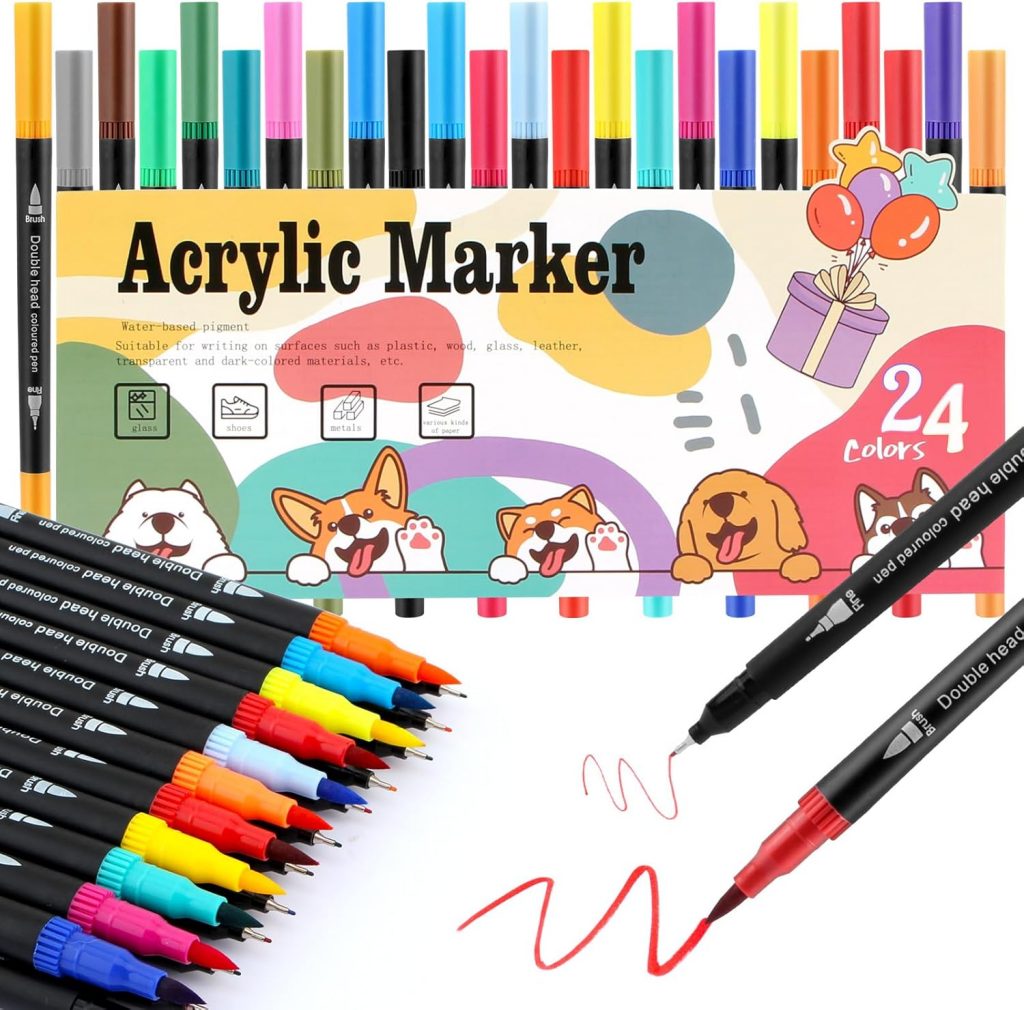 AOMEES 24 Farben Acrylstifte für Steine Wasserfest, Dual Tip Acrylic marker…