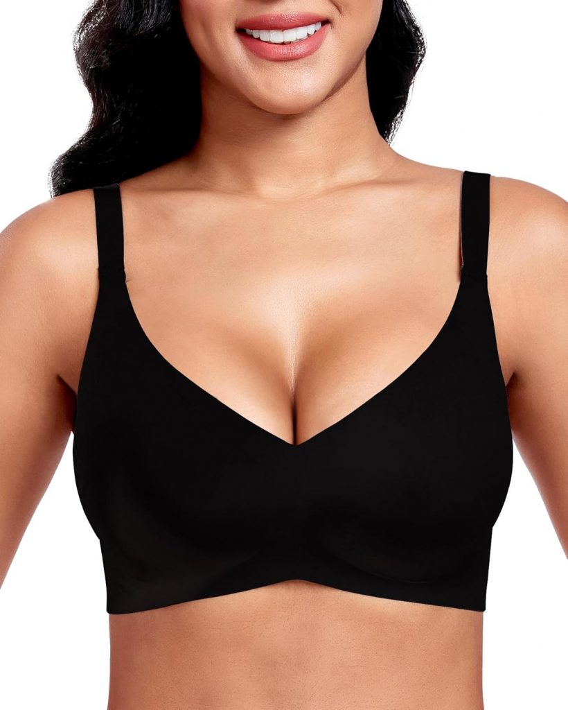 Vinfact Nahtloser BH Damen Ohne Bügel Push up BH Damen Große Brüste Starker Halt V-Ausschnitt Bügelloser Seamless…