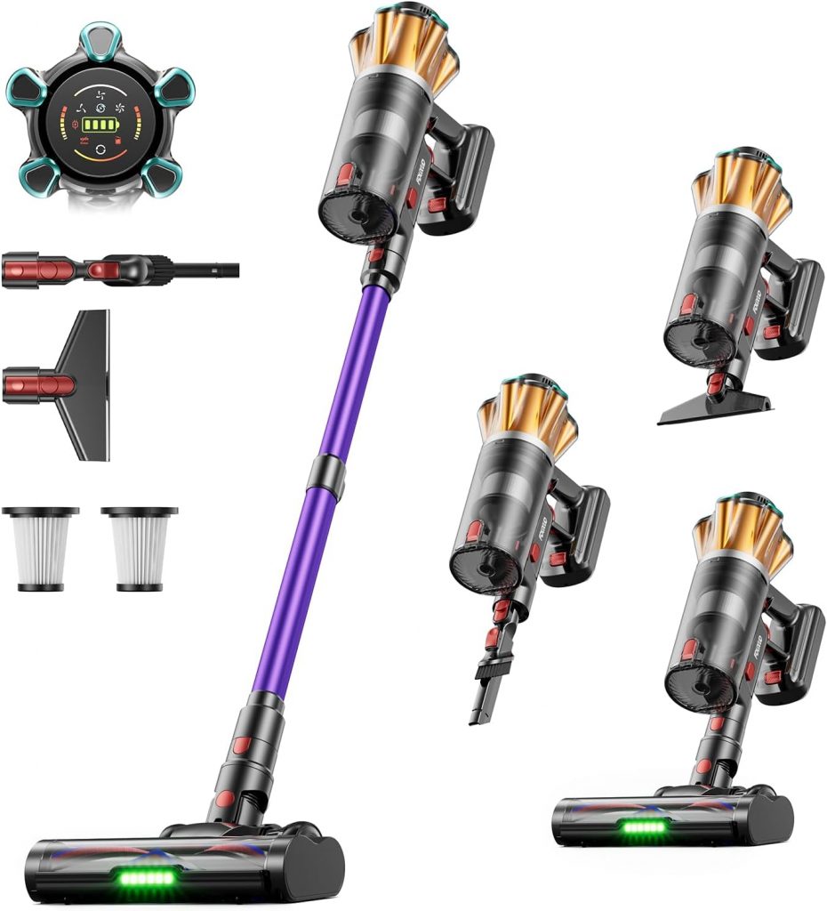 FDUXUD Akku Staubsauger Kabellos 600W/50000Pa/70Min, 1,8L Akkustaubsauger mit Hurrikanmodus, Anti-Tangle-Bürste, Selbststehend, OLED Display, Wandladestation, für Teppiche Tierhaare Hartböden Auto