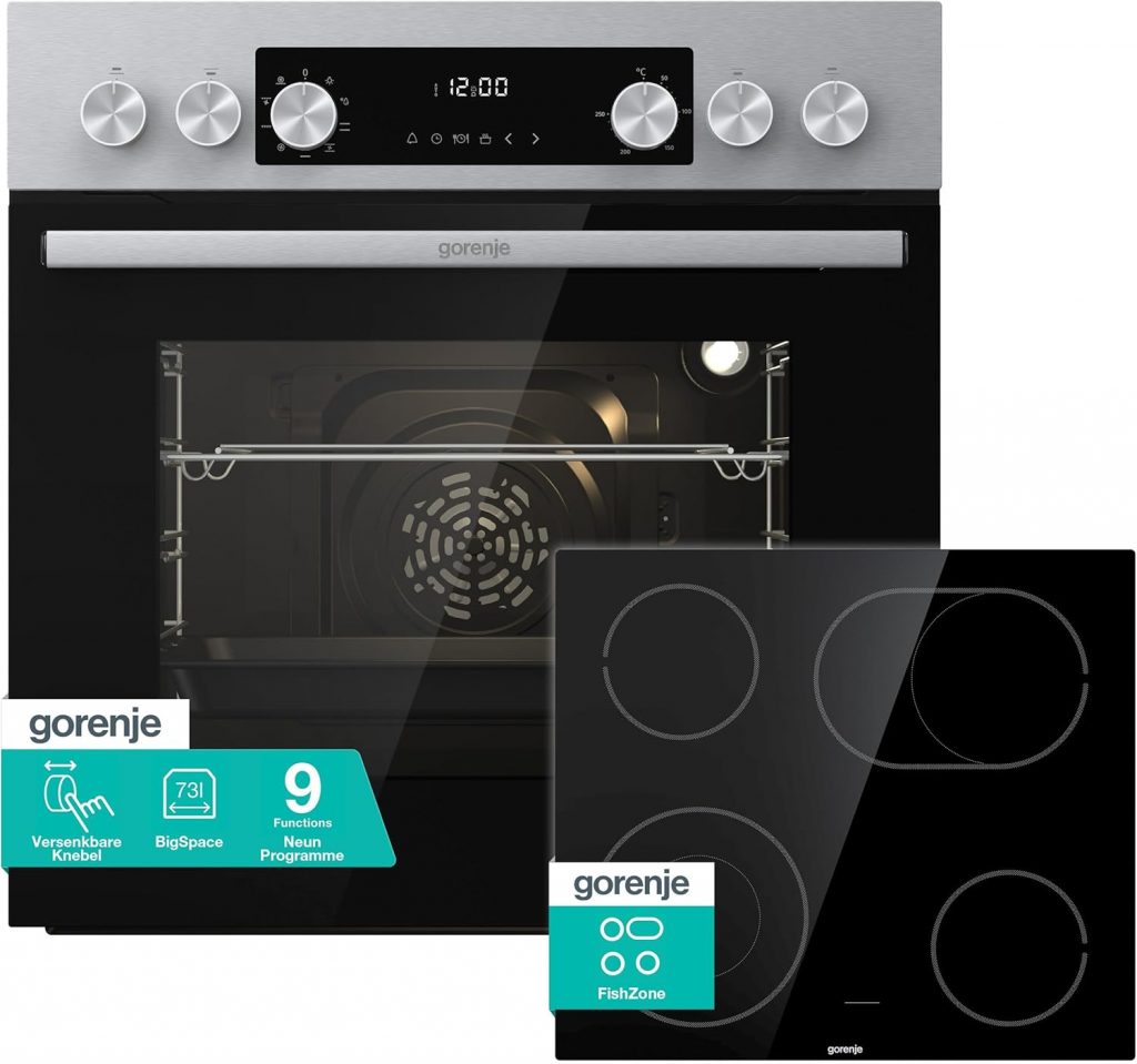 Gorenje Einbau-Herd-Set Inox Air Set mit Glaskeramik-Kochfeld, Heißluft, 73L…