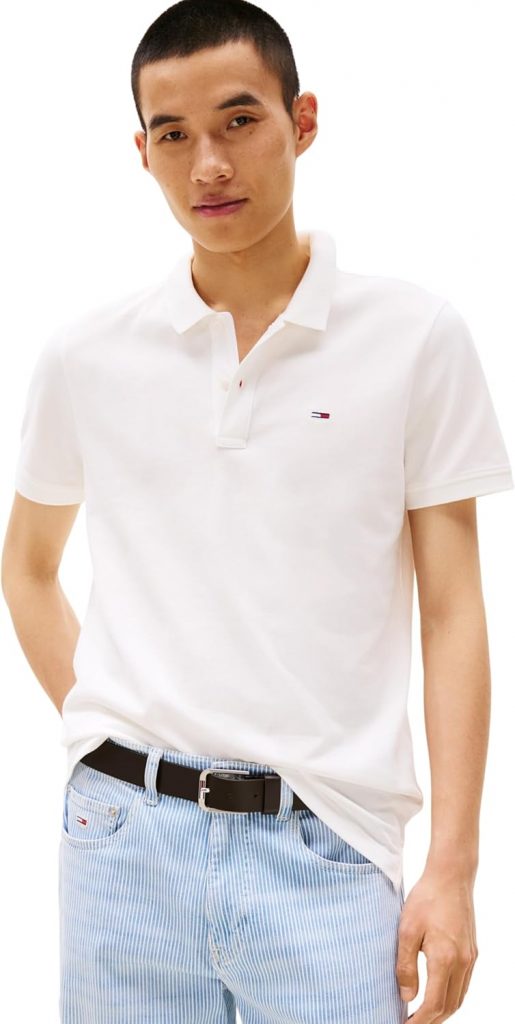 Tommy Jeans TJM Slim Placket Polo EXT S/S Polo Men's, White (Ecru), XXL