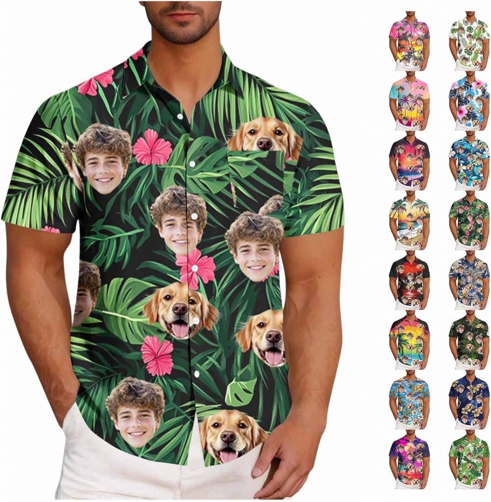 Personalisierte Hawaii Hemd mit Gesicht Foto – Custom Hawaii Outfit für Herren/Damen – Hawaiihemd Kurzarm Lustig…