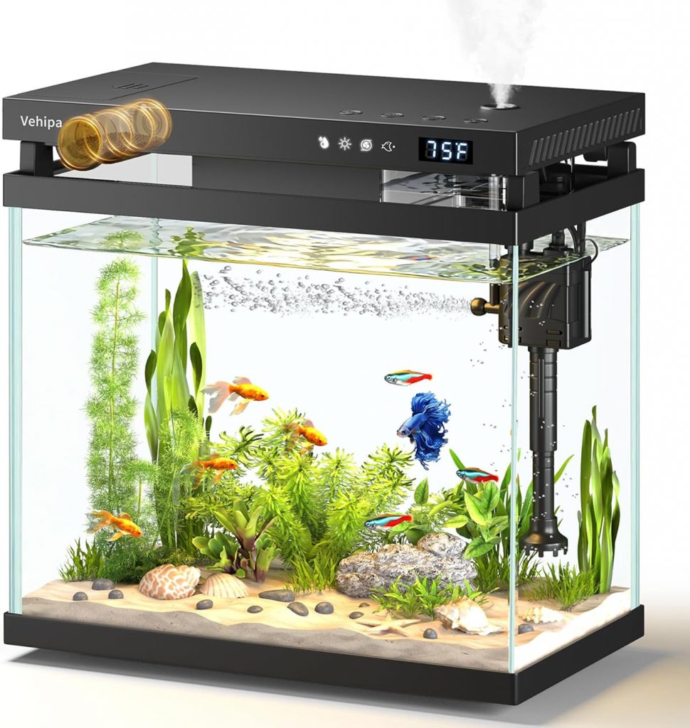 Vehipa 8L Aquarium, Nano Fischtank Aquarium Komplettset mit 7-Farben LED-Beleuchtung, Automatischer Zuführer…