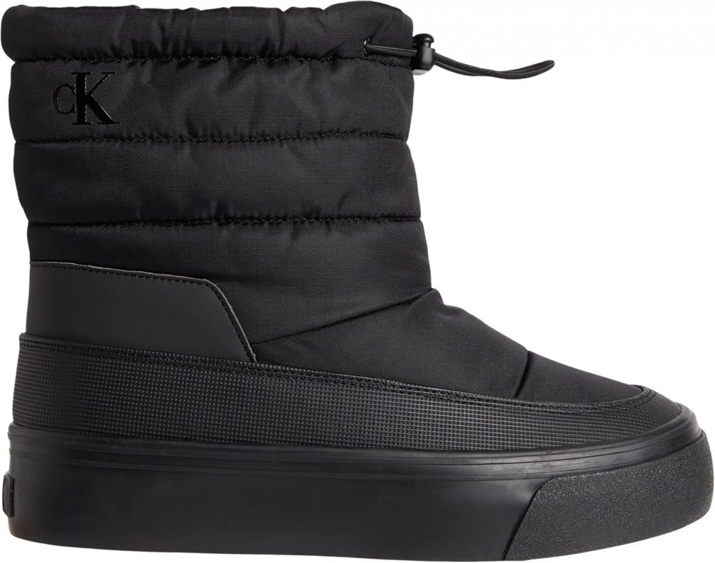 Calvin Klein Damen Mid Boot Stiefel Snowboot Nylon Mix mit Plateau, Schwarz…