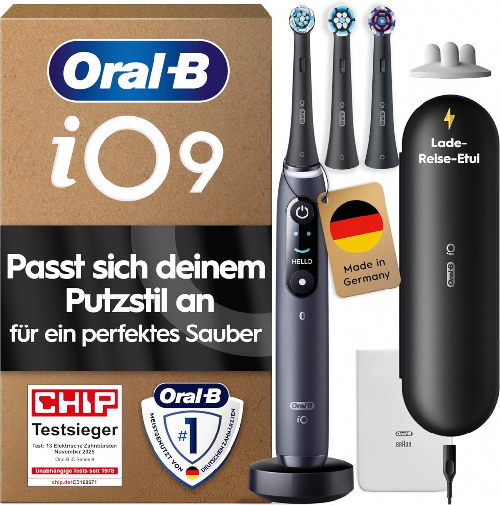 Oral-B iO Series 9 Elektrische Zahnbürste — Electric Toothbrush, Inkl. 3 Aufsteckbürsten — 7 Modi für Zahnpflege…