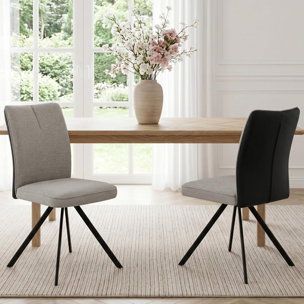 Esszimmerstühle 2er Set, Esszimmer Stuhl Design Polsterstuhl mit Stoff & Kunstleder Bezug, Moderner Küchenstuhl mit Metallbeinen, Stuhl für Wohnzimmer, Esszimmer, Konferenzraum (2 graue Stühle)