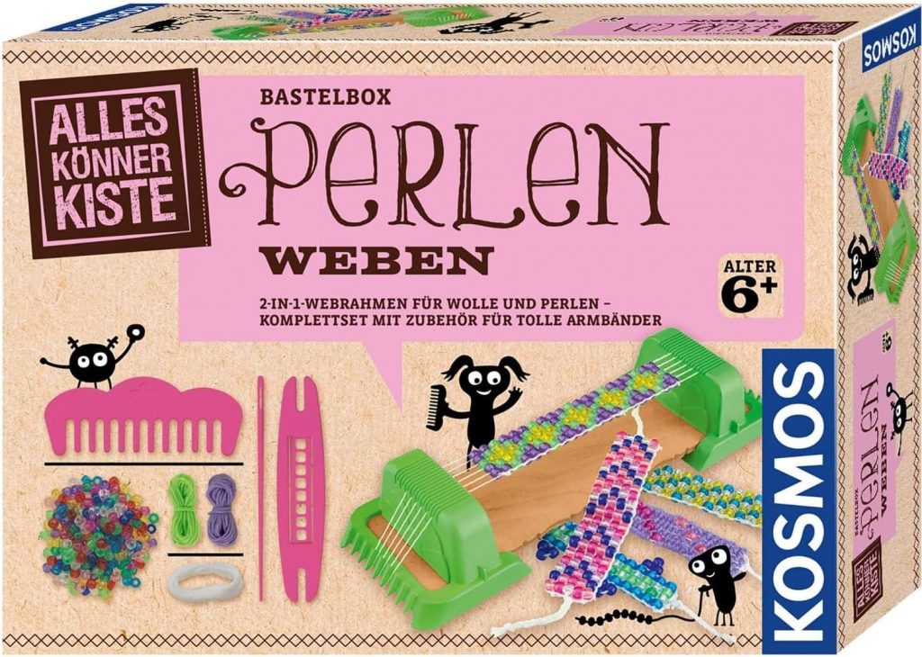 Kosmos 604387 AllesKönnerKiste Perlen weben 2-in-1-Webrahmen, Bastel-Set…