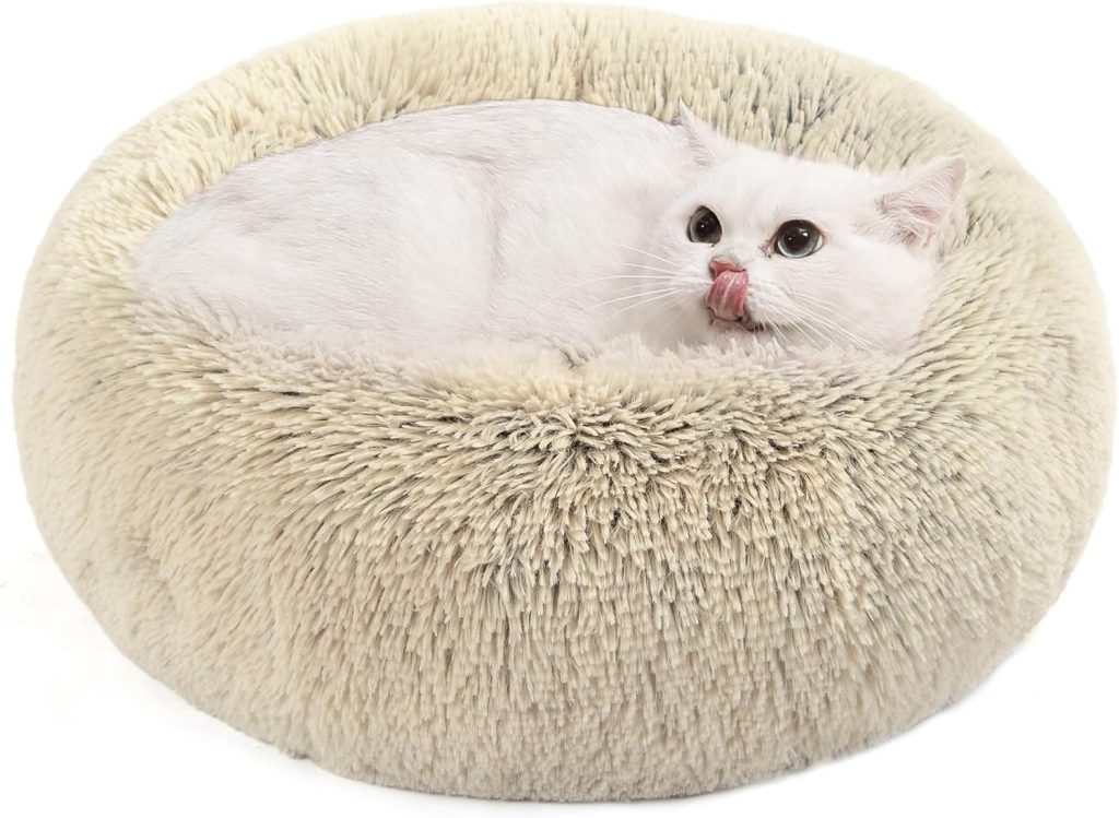 Feandrea Hundebett flauschig, Katzenbett, Donut Kissen, waschbar, Polsterung in der Mitte herausnehmbar, Langer…