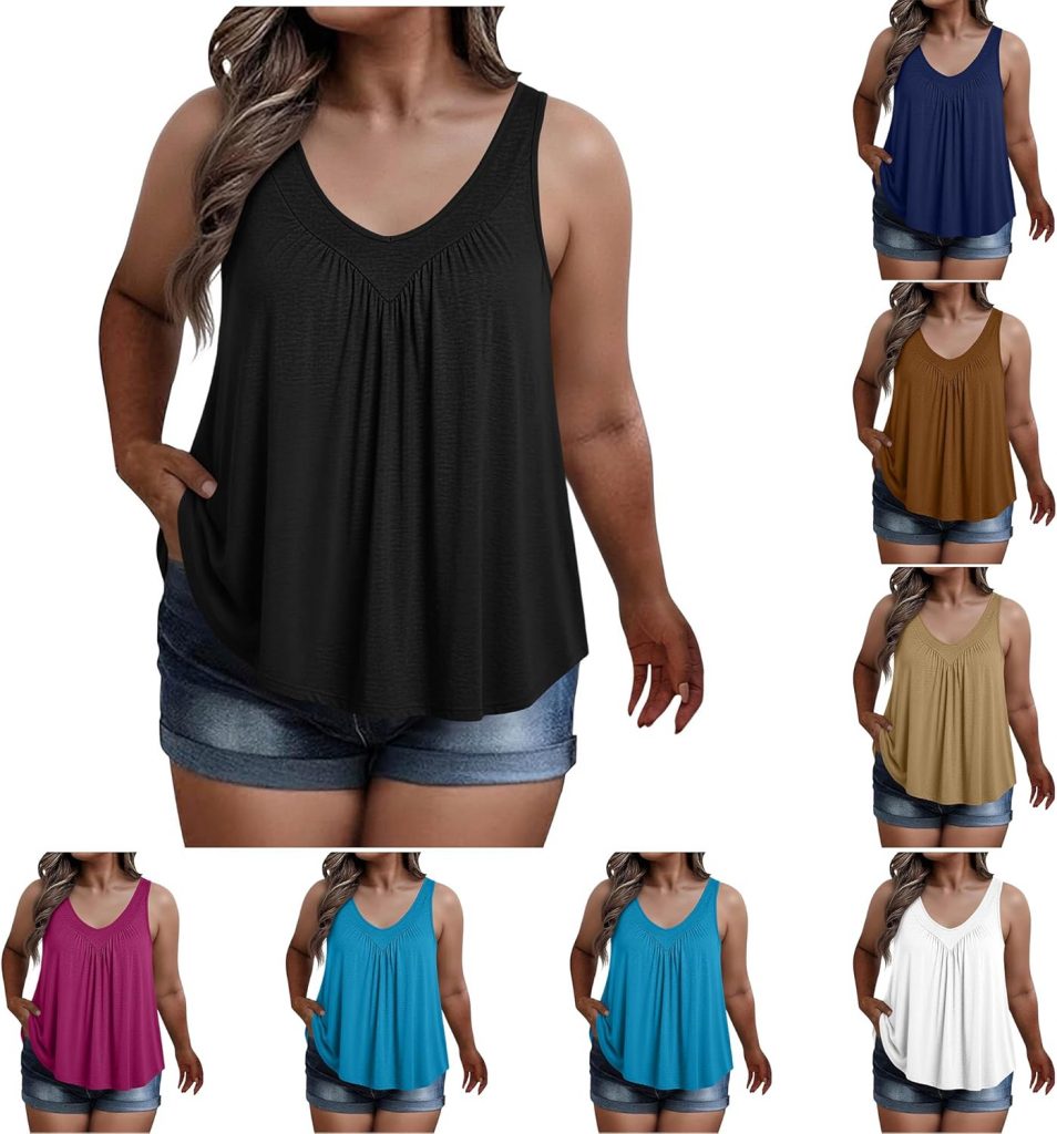 Damen Tank Top Übergröße V-Ausschnitt Sommer Oberteil Ärmellos Elegantes Shirt…