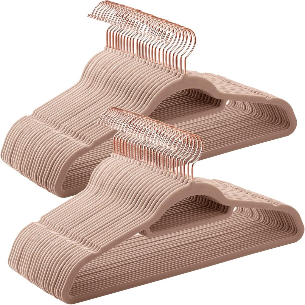 SONGMICS Kleiderbügel Samt, 50er Set, Bügel, rutschfest, kleine Stange für…