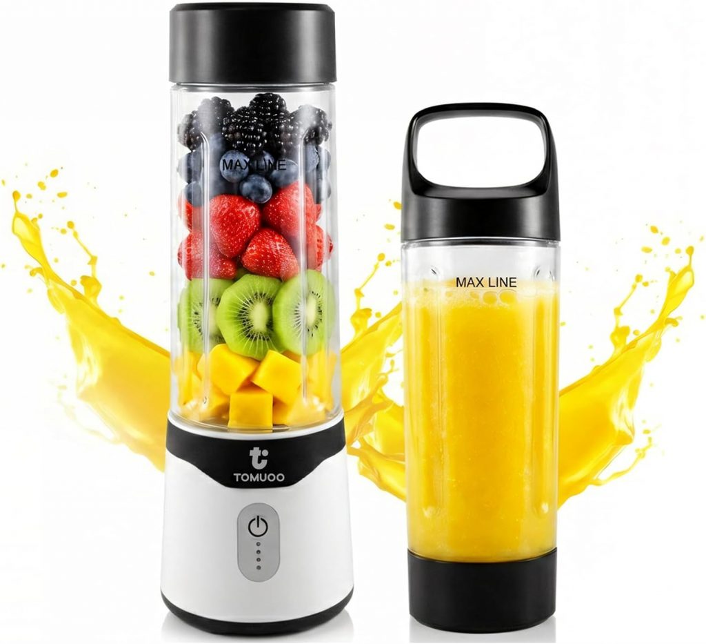 TOMUOO Tragbarer Mixer für Smoothies und Shakes, 520ml mit Deckel, Schwarz